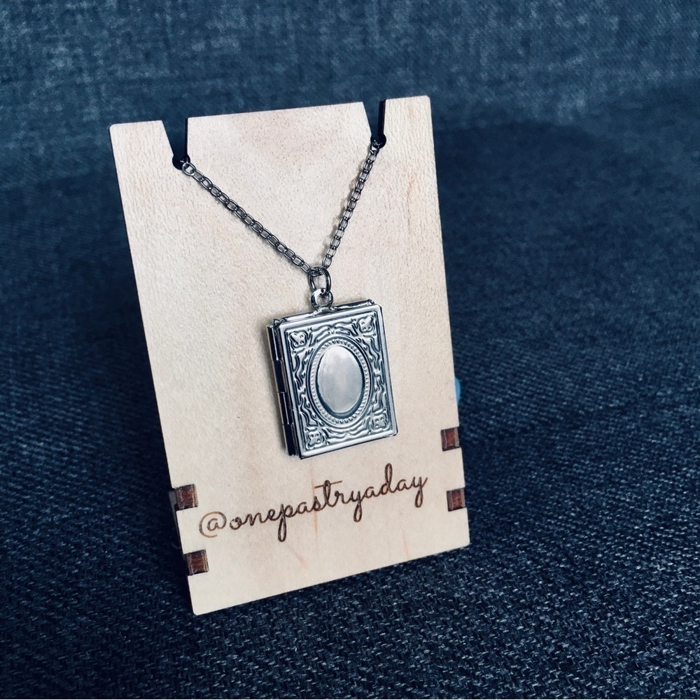 Silver Booklet Locket Fashion Necklace, 18 (+2) inches